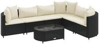 vidaXL Gartenlounge-Set 7-tlg. Garten-Sofagarnitur mit Kissen Schwarz Poly...