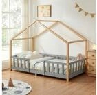 en.casa Kinderbett, &raquo;Treviolo&laquo; Haus-Optik Montessori 90x200 cm Hellgrau/Natur