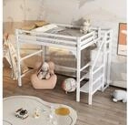 OKWISH Hochbett Jugend-Loftbett 140x200 cm mit integriertem Kleiderschrank