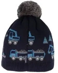 MAXIMO Strickm&uuml;tze Baumwolle, gef&uuml;ttert, kontrastfarbener Bommel, Motiv blau 47