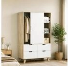 HOMCOM Kleiderschrank Garderobenschrank mit Kleiderstange, 120x50x187,5cm, Eiche