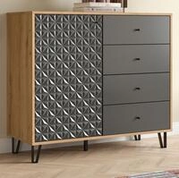 Furn.Design Schubkastenkommode Relief (Kommode in Grau matt mit Eiche Artisan,...