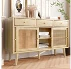 OKWISH Sideboard Kommode mit 3 Schubladen, 3 Schiebet&uuml;ren, Rattangeflecht,