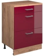Vicco Kommode Rion, Rot Hochglanz, 60 x 81.6 cm ohne Schr&auml;ge mit 3 Schubladen