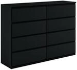 Masseno Kommode NUDO 120 cm Sideboard mit 8 Schubladen Schwarz