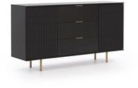 Lomadox Sideboard NADOR-132, 150cm breit, matt schwarz, goldfarbene Metallgriffe und