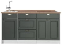 Vicco K&uuml;chenzeile Fame-Line, Gr&uuml;n-Gold Landhaus/Wei&szlig;, 150 cm Arbeitsplatte