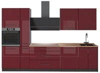 Vicco K&uuml;chenzeile Fame-Line, Bordeaux Hochglanz/Anthrazit, 310 cm, AP Eiche rot