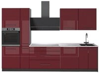 Vicco K&uuml;chenzeile Fame-Line, Bordeaux Hochglanz/Anthrazit, 310 cm, AP Marmor...