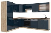 Vicco Winkelk&uuml;che Fame-Line, Dunkelblau Hochglanz/Goldkraft Eiche, 287 x 227...