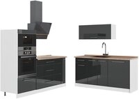 Vicco K&uuml;chenzeile Fame-Line, Anthrazit Hochglanz/Wei&szlig;, 340 cm, AP Eiche grau