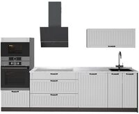 Vicco K&uuml;chenzeile Fame-Line, Wei&szlig; Landhaus/Anthrazit, 280 cm, AP Marmor wei&szlig;