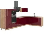 Vicco Winkelk&uuml;che Fame-Line, Bordeaux Hochglanz/Goldkraft Eiche, 347 x 207 cm...