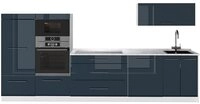 Vicco K&uuml;chenzeile Fame-Line, Dunkelblau Hochglanz/Wei&szlig;, 340 cm, AP Marmor