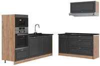 Vicco K&uuml;chenzeile Fame-Line, Anthrazit-Gold Landhaus/Goldkraft Eiche, 340 cm...