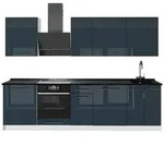 Vicco K&uuml;chenzeile Fame-Line, Dunkelblau Hochglanz/Wei&szlig;, 280 cm, AP Anthrazit