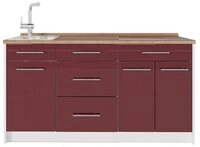 Vicco K&uuml;chenzeile Fame-Line, Bordeaux Hochglanz/Wei&szlig;, 150 cm Arbeitsplatte