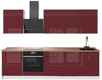 Vicco K&uuml;chenzeile Fame-Line, Bordeaux Hochglanz/Wei&szlig;, 280 cm, AP Eiche