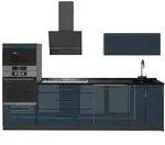 Vicco K&uuml;chenzeile Fame-Line, Dunkelblau Hochglanz/Anthrazit, 280 cm ohne