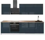 Vicco K&uuml;chenzeile Fame-Line, Dunkelblau Hochglanz/Wei&szlig;, 280 cm, AP Eiche