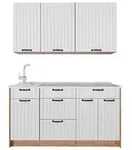 Vicco K&uuml;chenzeile Fame-Line, Wei&szlig; Landhaus/Goldkraft Eiche, 150 cm, AP Marmor