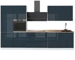 Vicco K&uuml;chenzeile Fame-Line, Dunkelblau Hochglanz/Wei&szlig;, 340 cm, AP Eiche