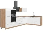 Vicco Winkelk&uuml;che Fame-Line, Wei&szlig; Hochglanz/Goldkraft Eiche, 347 x 207 cm ohne
