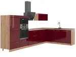 Vicco Winkelk&uuml;che Fame-Line, Bordeaux Hochglanz/Goldkraft Eiche, 347 x 207 cm,...