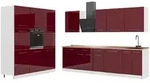 Vicco K&uuml;chenzeile Fame-Line, Bordeaux Hochglanz/Wei&szlig;, 460 cm, AP Eiche rot