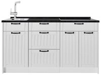Vicco K&uuml;chenzeile Fame-Line, Wei&szlig; Landhaus/Wei&szlig;, 150 cm, AP Anthrazit