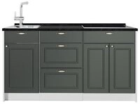 Vicco K&uuml;chenzeile Fame-Line, Gr&uuml;n-Gold Landhaus/Wei&szlig;, 150 cm Arbeitsplatte