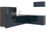 Vicco Winkelk&uuml;che Fame-Line, Dunkelblau Hochglanz/Anthrazit, 327 x 227 cm, AP...