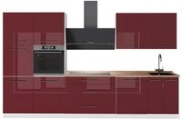 Vicco K&uuml;chenzeile Fame-Line, Bordeaux Hochglanz/Wei&szlig;, 340 cm, AP Eiche rot
