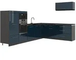 Vicco Winkelk&uuml;che Fame-Line, Dunkelblau Hochglanz/Anthrazit, 327 x 227 cm ohne