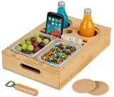 relaxdays Tabletttisch Couchbar mit Snackschalen, natur