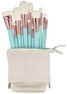 ILU Augenbrauenpinsel il? basic Set mit 12 Make-up-Pinseln + Etui, T&uuml;rkis