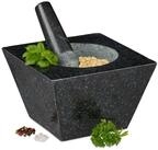 relaxdays M&ouml;rser Eckiger M&ouml;rser mit St&ouml;&szlig;el aus Granit, (2-tlg)