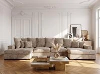 WFL GROUP Ecksofa Dahlia Chenille 4-Sitzer in U-Form mit Schlaffunktion und