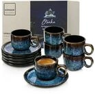 S&Auml;NGER Espressotasse Osaka 12 tlg., 12-tlg., Steingut, Schwarz-Blau, Handmade,