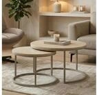 IDIMEX Couchtisch TOURS, Couchtischset 2er Set rund 80/60 cm mit Travertin-Dekor