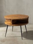 KADIMA DESIGN Couchtisch Runder Massivholz-Kaffeetisch mit 4 Ablagef&auml;chern,