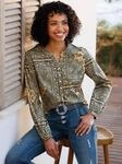 Langarmbluse HEINE, Damen, Gr. 34, gold (khaki, camel, bedruckt), 97% Baumwolle, 3%