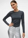 Langarmshirt VERO MODA "VMCHLOE LUREX LS SHORT TOP JRS NOOS", Damen, Gr. M, grau