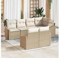 vidaXL Gartenlounge-Set Sofa Set 7 stk. Beige [Synthetisch]: Poly Rattan,...
