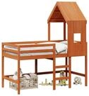 vidaXL Bett Hochbettrahmen Wachsbraun 90 x 190 cm Massives Kiefernholz (1-tlg)