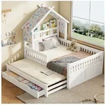 STILVORA Kinderbett 140x200 Holzplattformbett mit Ausziehbett Sicherheitsgittern