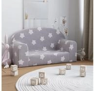 vidaXL Kindersofa vidaXL Kindersofa 2-Sitzer Hellgrau mit Sternen Weich Pl&uuml;sch