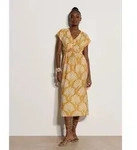 Apricot Midikleid Midaxi-Kleid mit F&auml;cherprint mit Bindeband gelb XS (34)