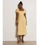 Apricot Midikleid Gestreiftes Midaxi-Kleid im Milchm&auml;dchen-Stil mit Raffung...