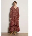 Apricot Maxikleid Paisley-Blumen-Kleid in langer L&auml;nge mit Spitzendetails rot...